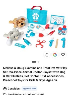 Melissa & Doug Blue & Red Pet Vet Playset with Plush Dog and Cat